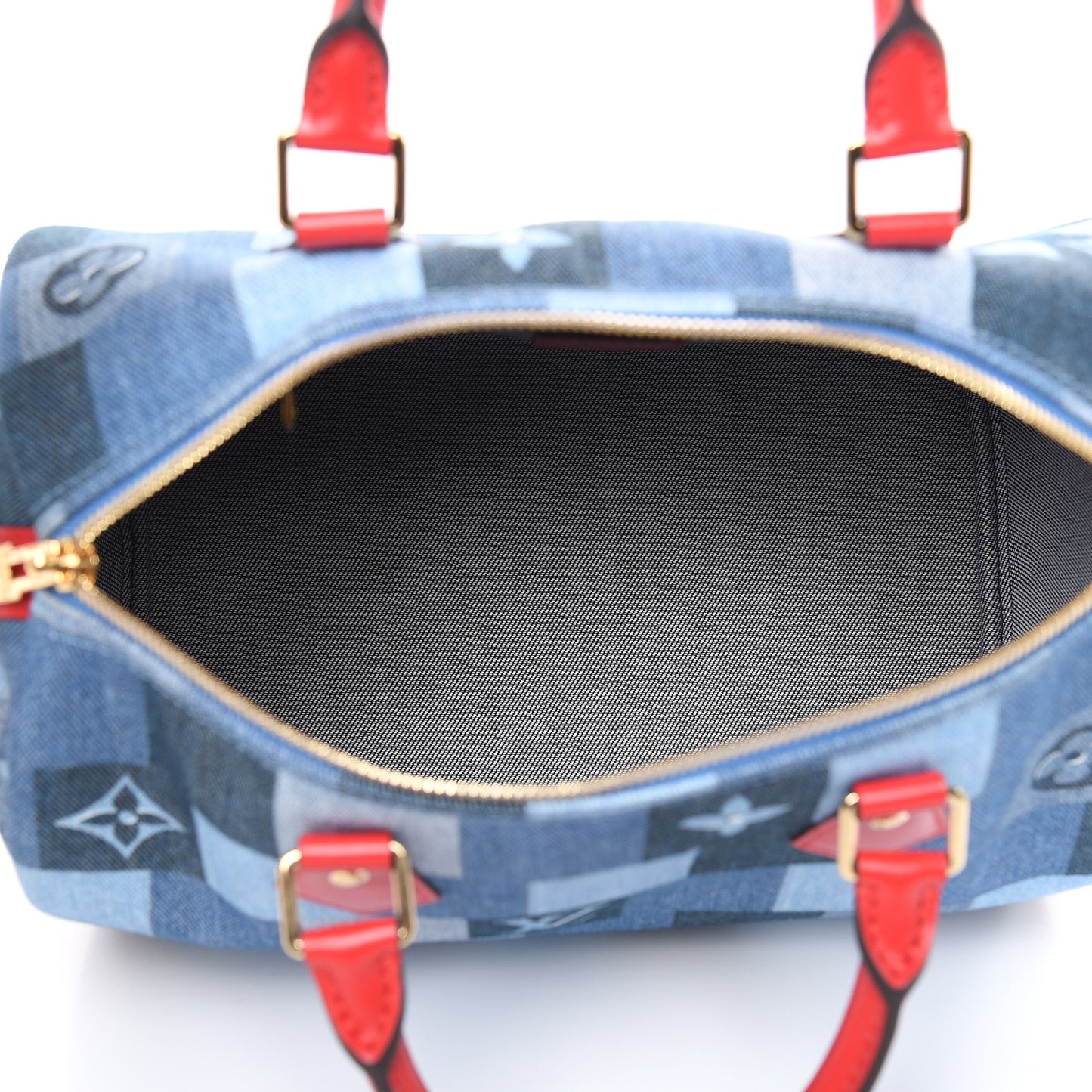Denim Damier Monogram Patchwork Speedy Bandouliere 30 Blue Rouge