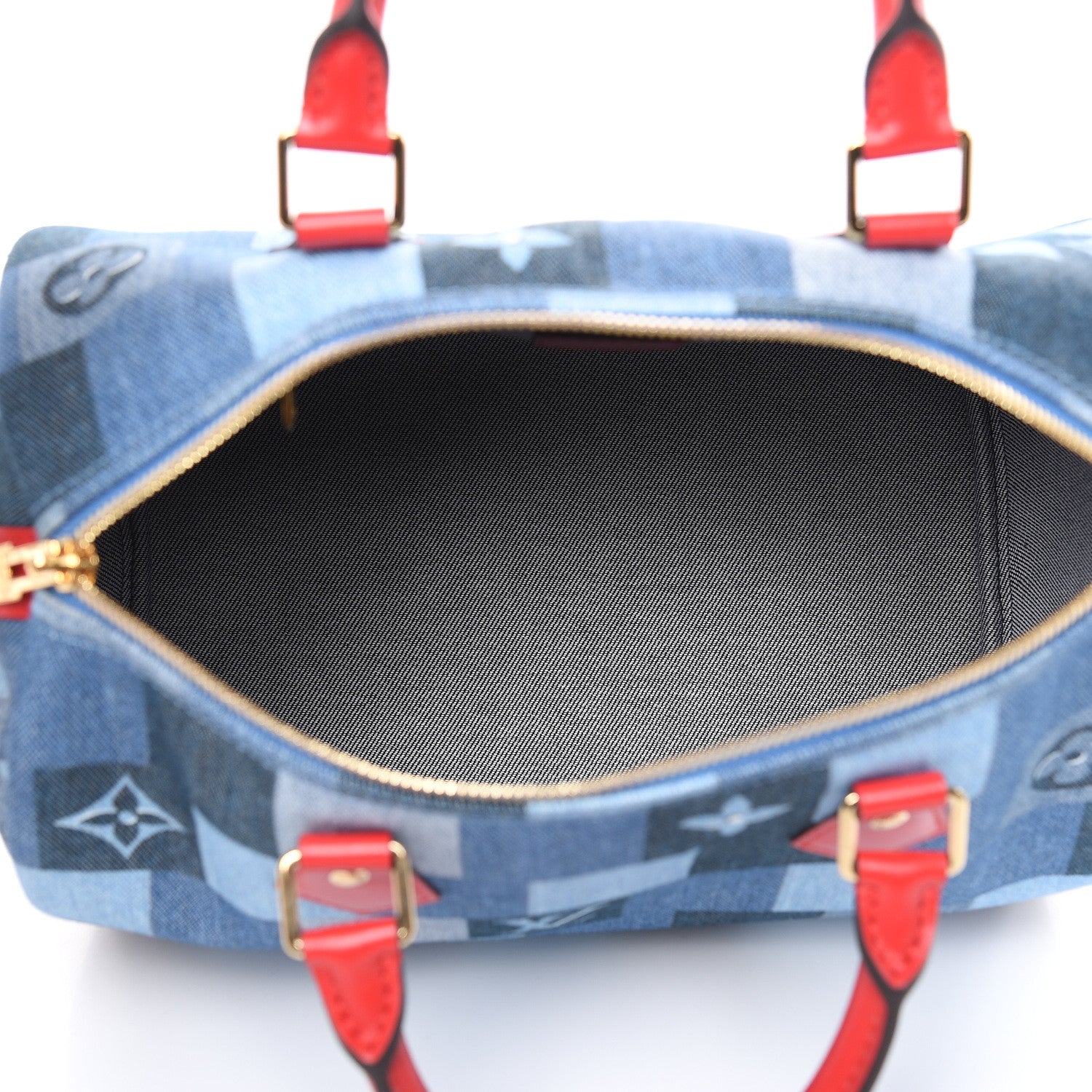Louis Vuitton Denim Damier Monogram Patchwork Speedy Bandouliere 30 Blue Rouge 5 of 9