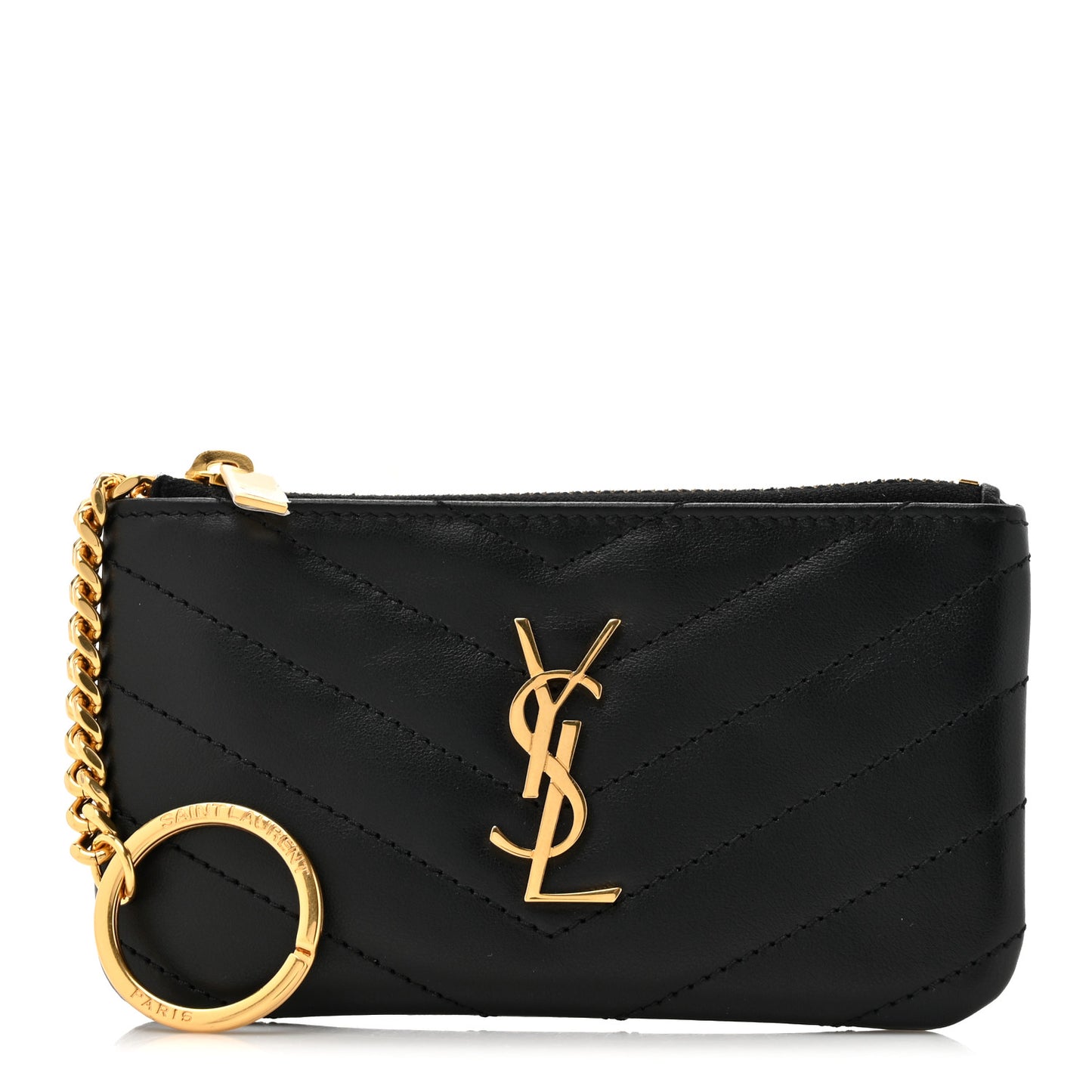 Calfskin Matelasse Monogram Key Pouch Black
