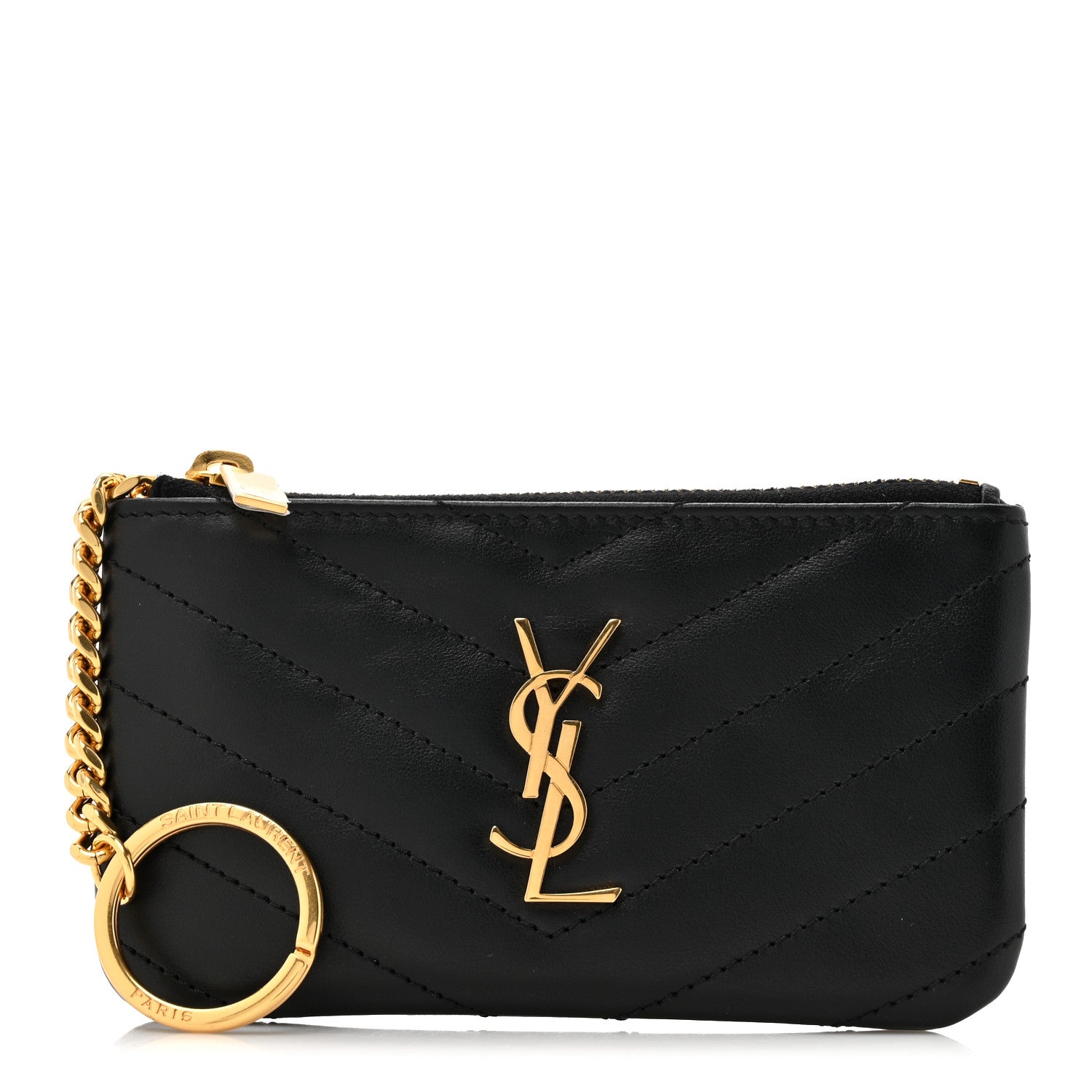Saint Laurent Calfskin Matelasse Monogram Key Pouch Black 1 of 8