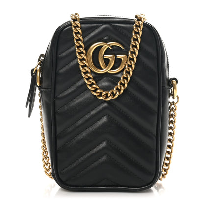 Gucci Calfskin Matelasse Mini GG Marmont Crossbody Bag Black 1 of 11