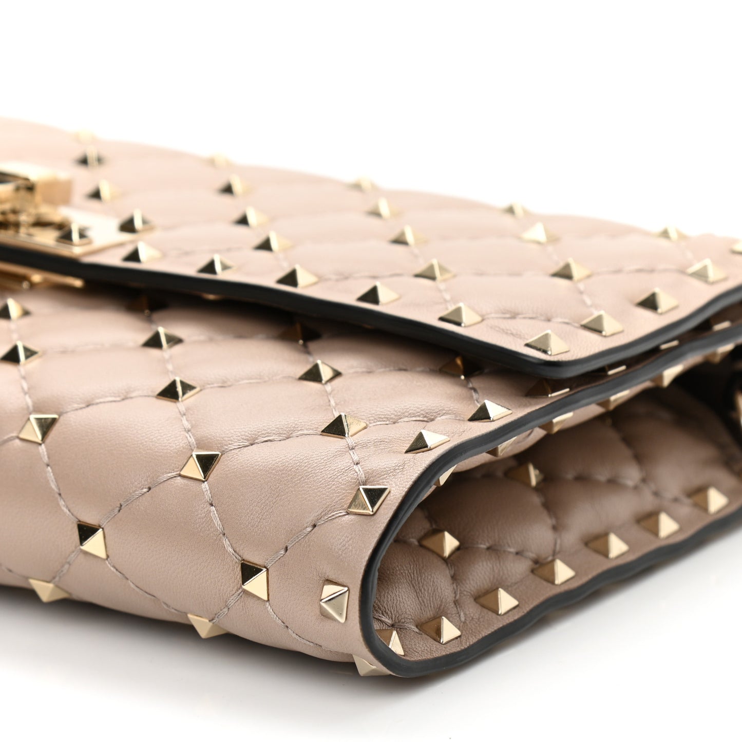 Lambskin Rockstud Spike Wallet on Chain Poudre