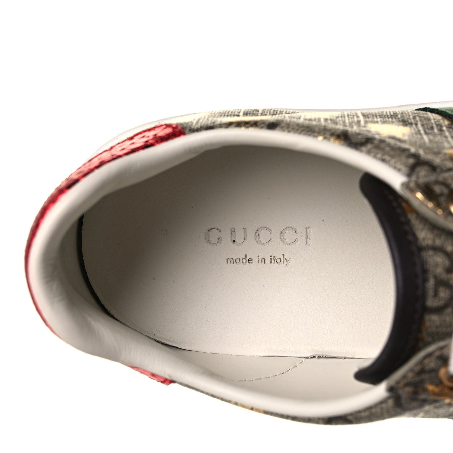 Gucci GG Supreme Monogram Bees Ayers Web Womens Ace Sneakers 35.5 Beige Oro Green Red 9 of 10