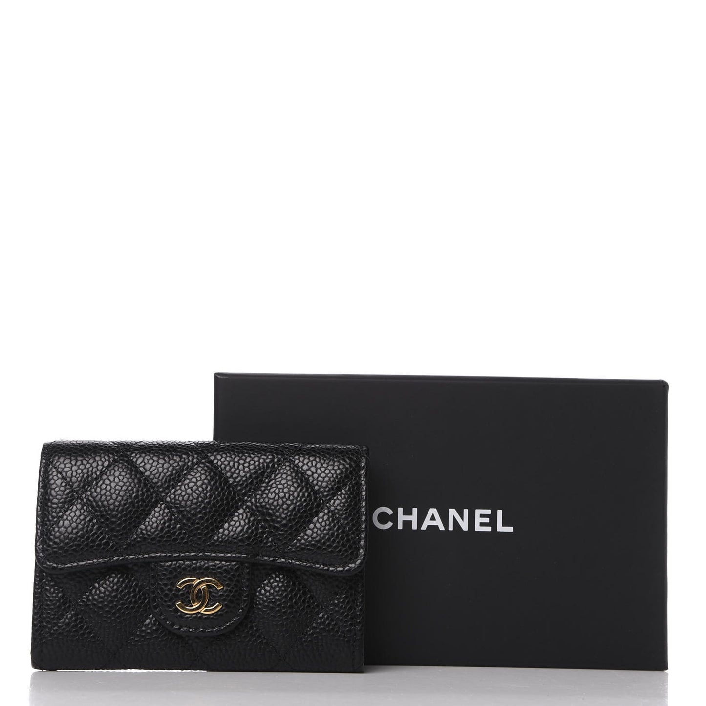 Caviar Quilted Flap Card Holder Wallet Black