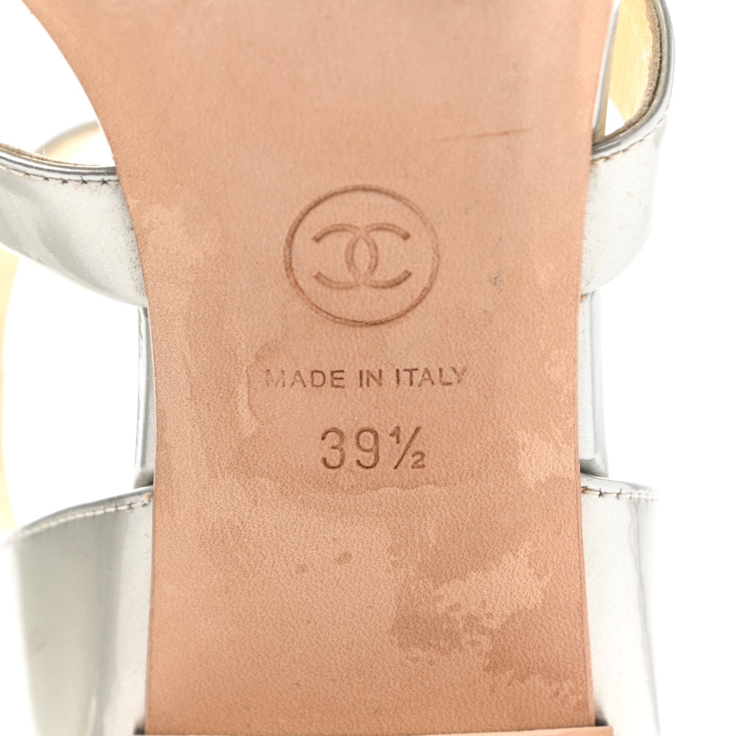 Metallic Patent Calfskin Sandals 39.5 Silver
