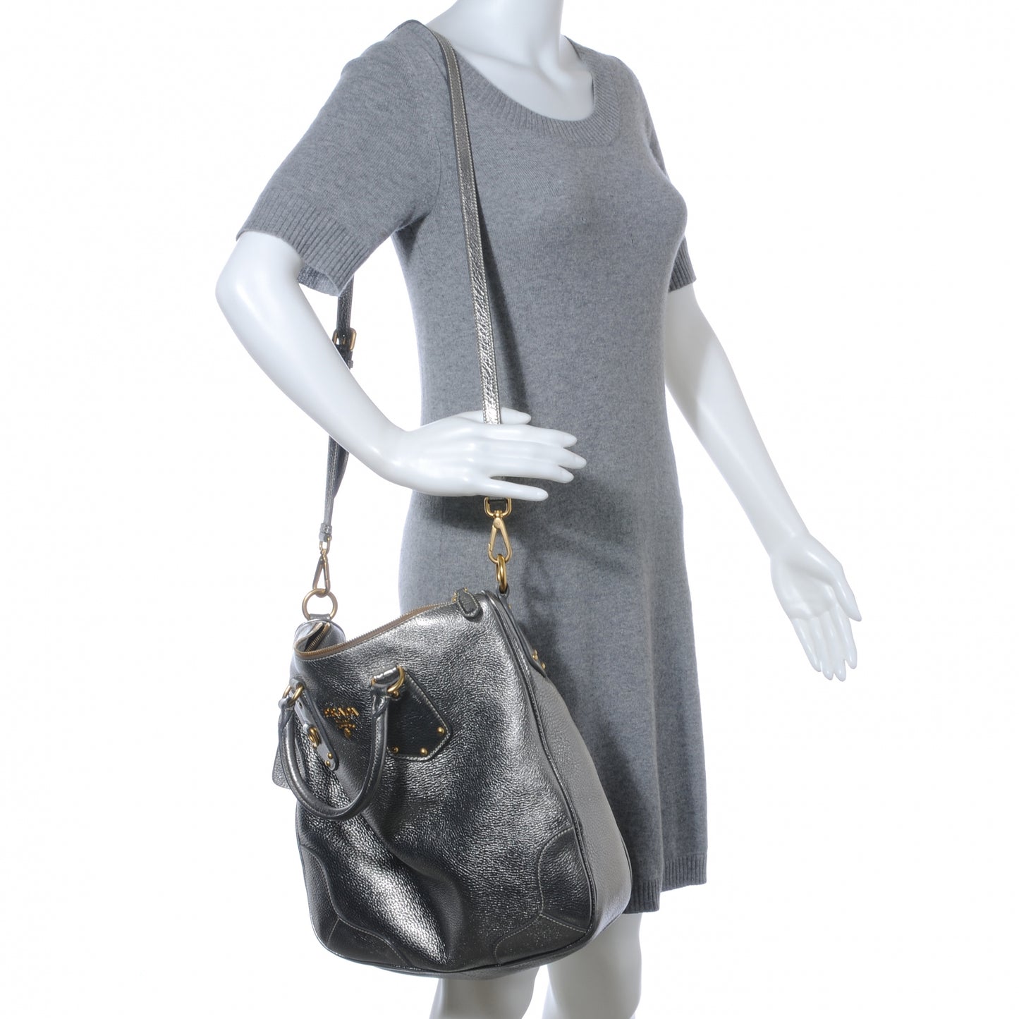 Vitello Daino Shoulder Bag Acciaio