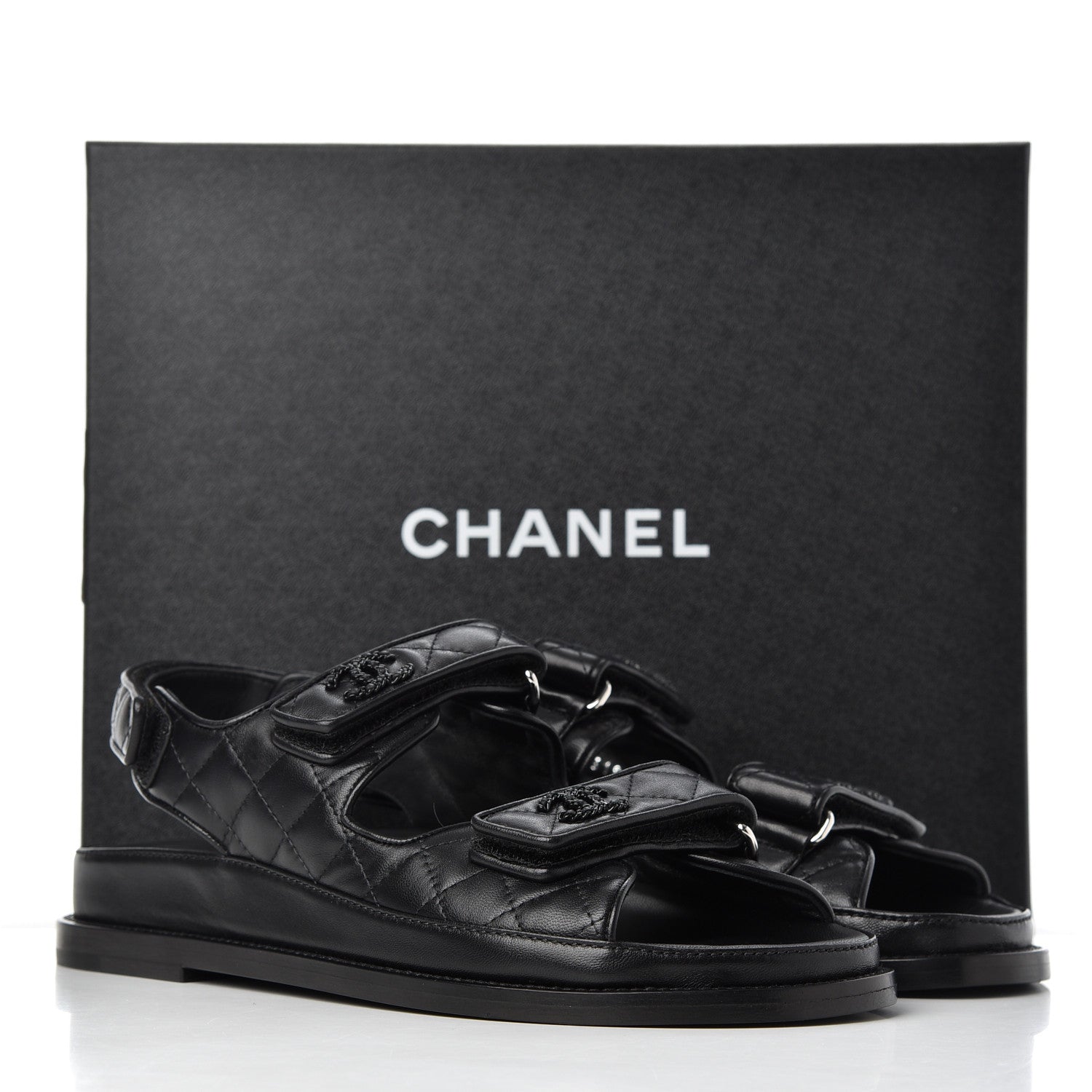 Chanel Lambskin Velcro Dad Sandals 39 Black 15 of 15
