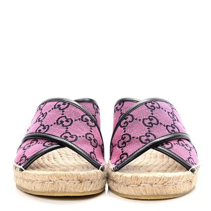 Gucci Monogram Multicolor Criss Cross Espadrille Sandals 37 Pink Blue 2 of 12