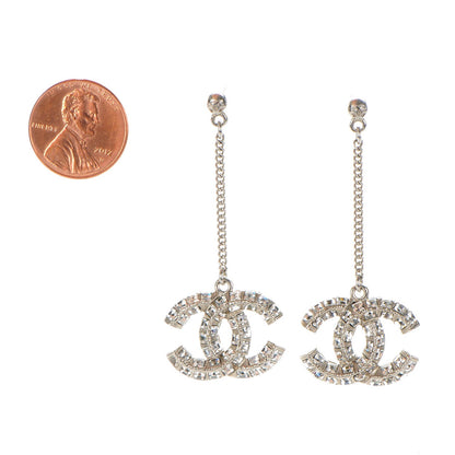 Chanel Baguette Crystal CC Drop Earrings Silver 2 of 5