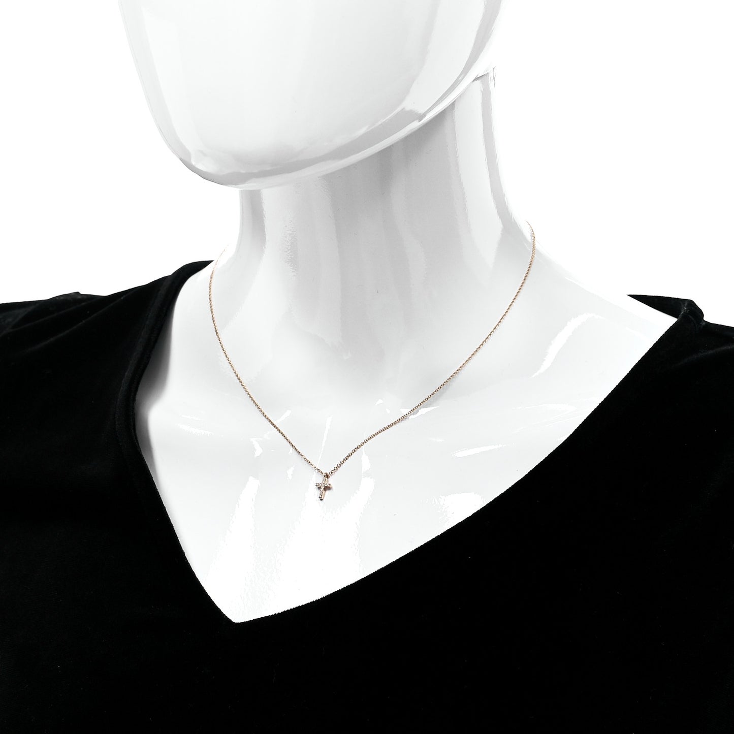 18K Rose Gold Diamond Mini Cross Pendant Necklace