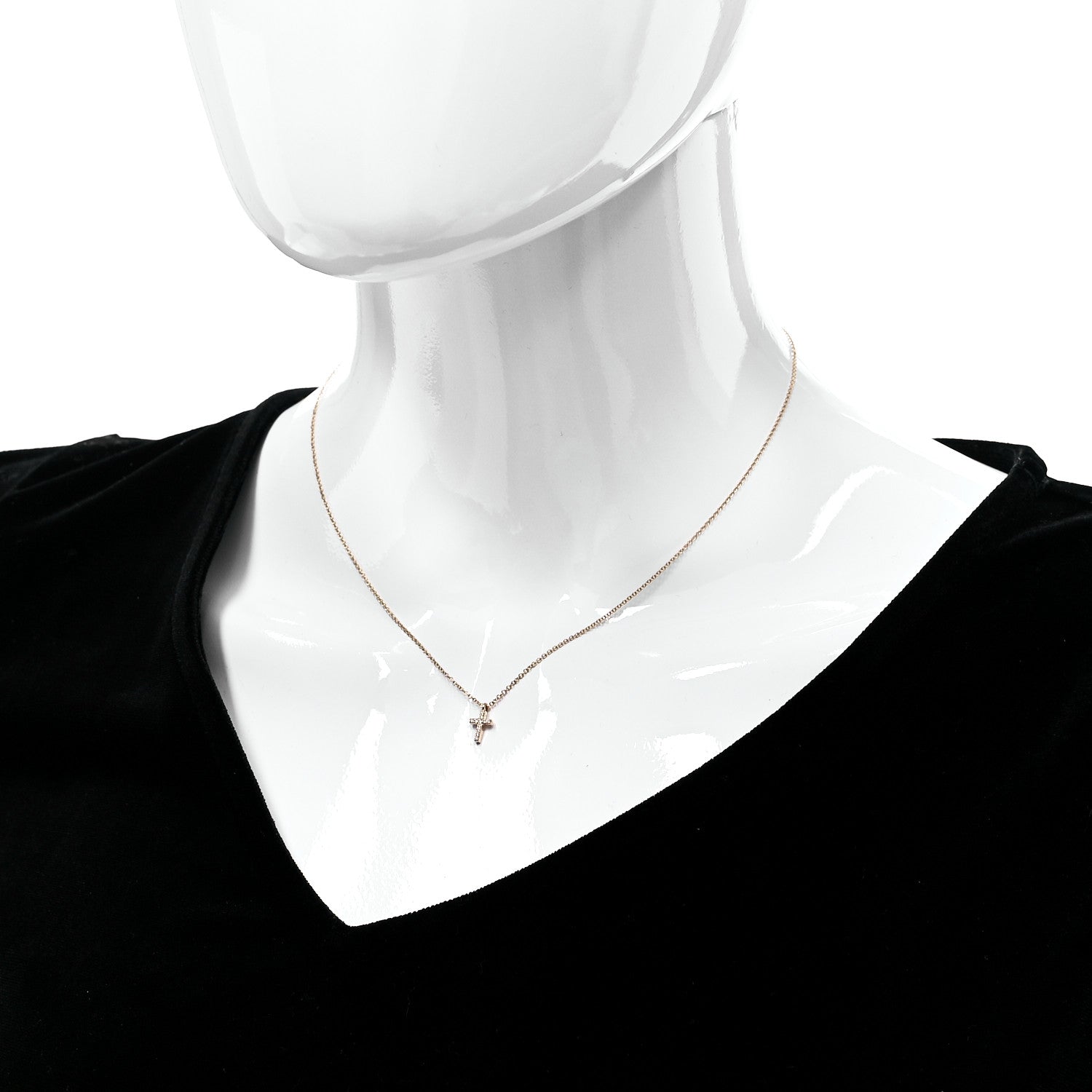 Tiffany 18K Rose Gold Diamond Mini Cross Pendant Necklace 2 of 5