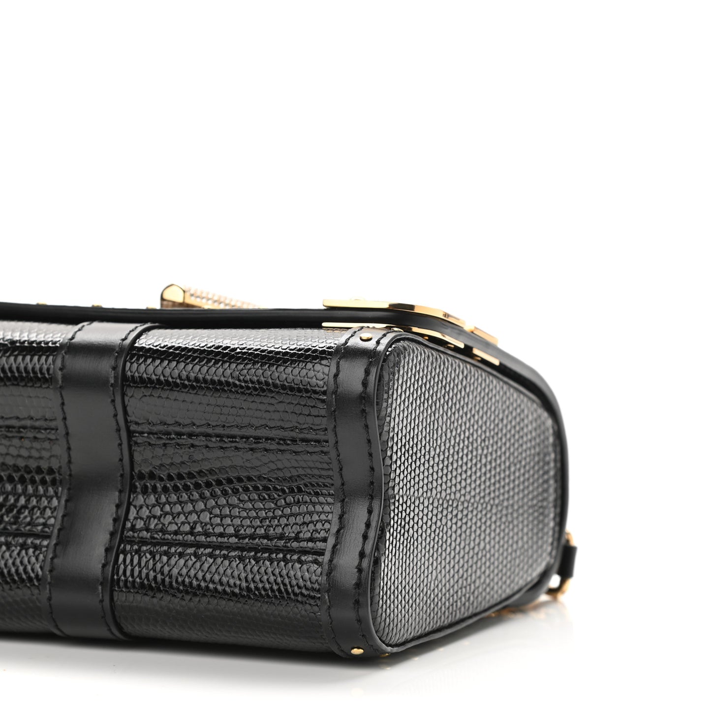 Lizard Mini Twist Shoulder Bag Black