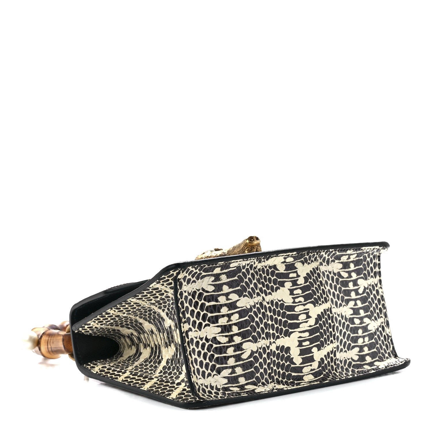 Gucci Snakeskin Pearl Mini Fox Broche Bamboo Top Handle Bag Roccia Hibiscus Red Mystic White 4 of 12