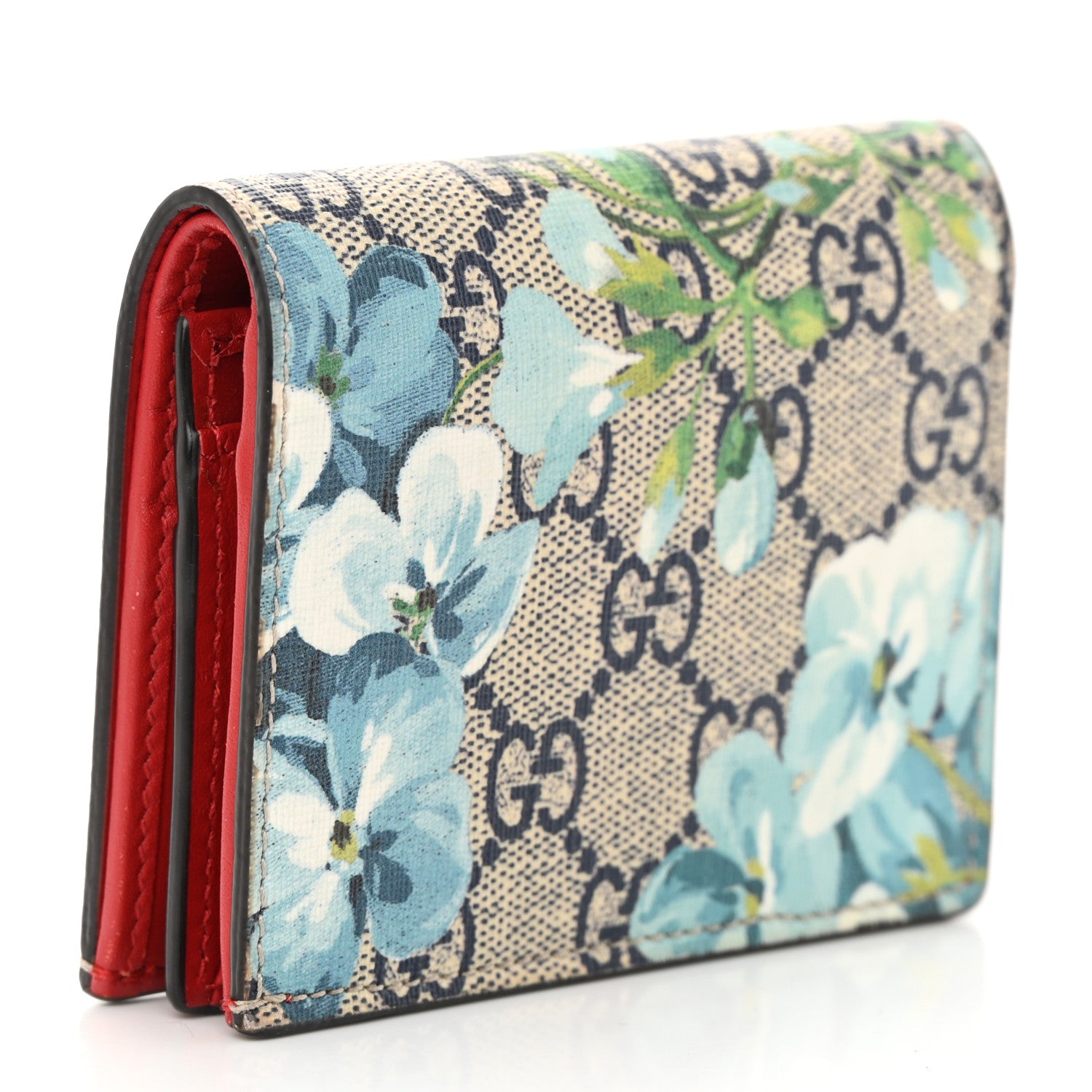 Gucci GG Supreme Monogram Blooms Card Case Wallet Beige Blue Navy Hibiscus Red 3 of 12