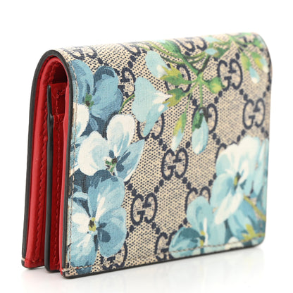 Gucci GG Supreme Monogram Blooms Card Case Wallet Beige Blue Navy Hibiscus Red 3 of 12