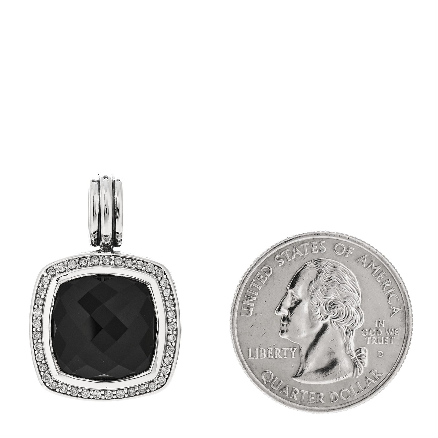 Sterling Silver Black Onyx Diamond 14mm Albion Enhancer Pendant