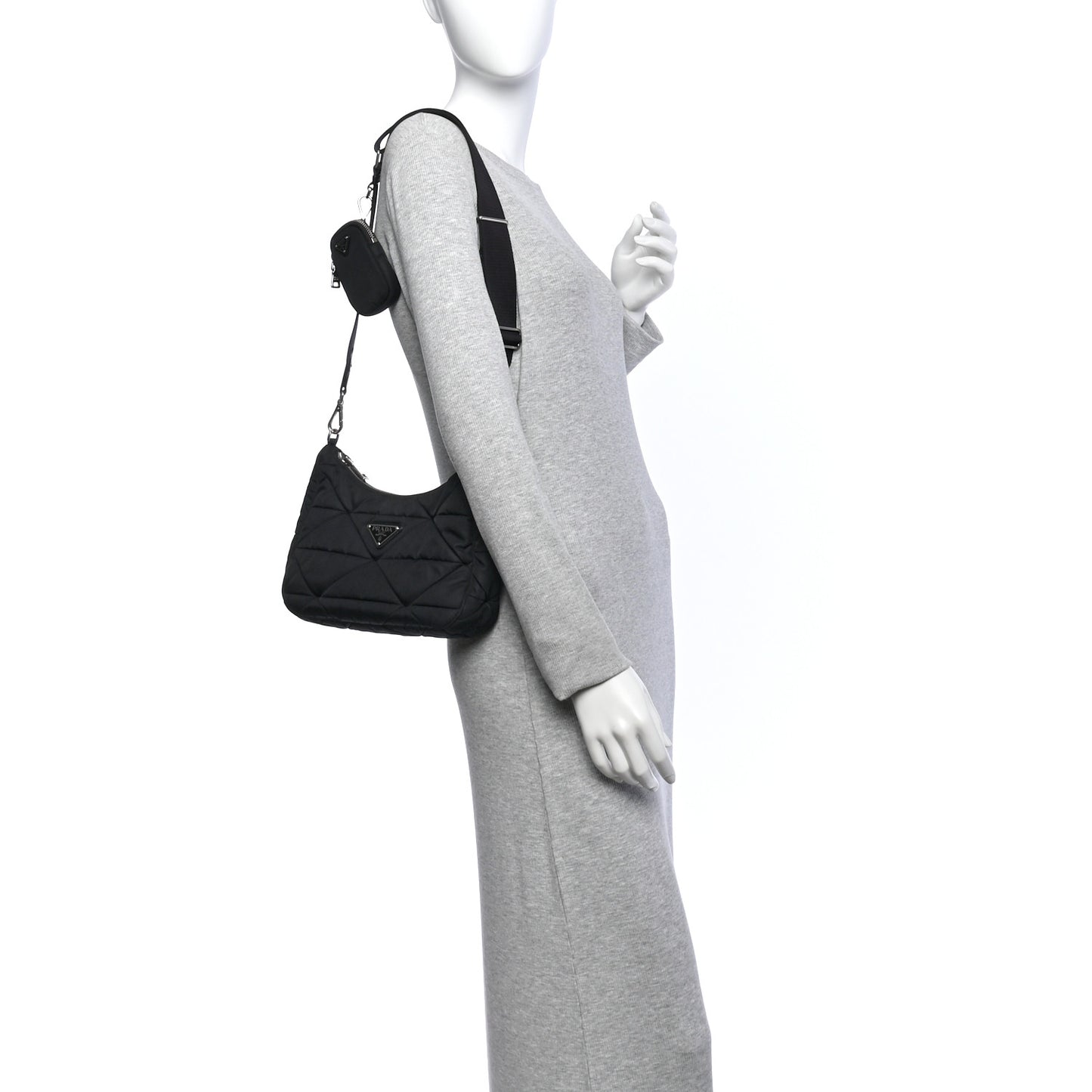 Re-Nylon Triangle Padded Patchwork Shoulder Bag Black