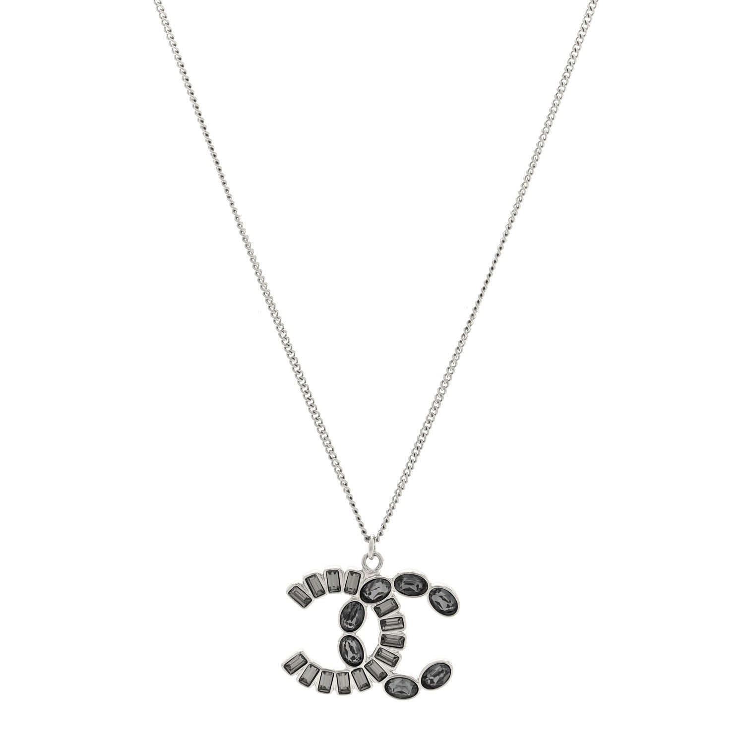 Chanel Crystal Baguette Large CC Necklace Silver Multicolor 1 of 5
