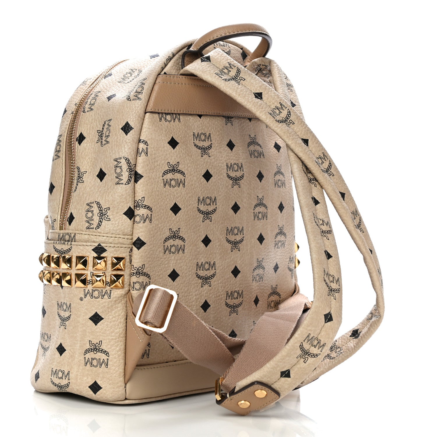 MCM Visetos Small Side Stud Stark Backpack Beige 2 of 12
