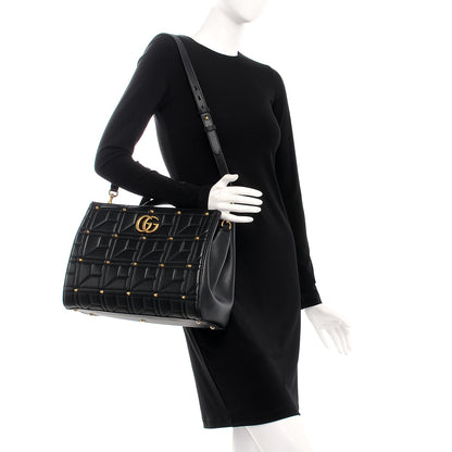 Gucci Calfskin Matelasse Studded Medium GG Marmont Tote Black 2 of 9