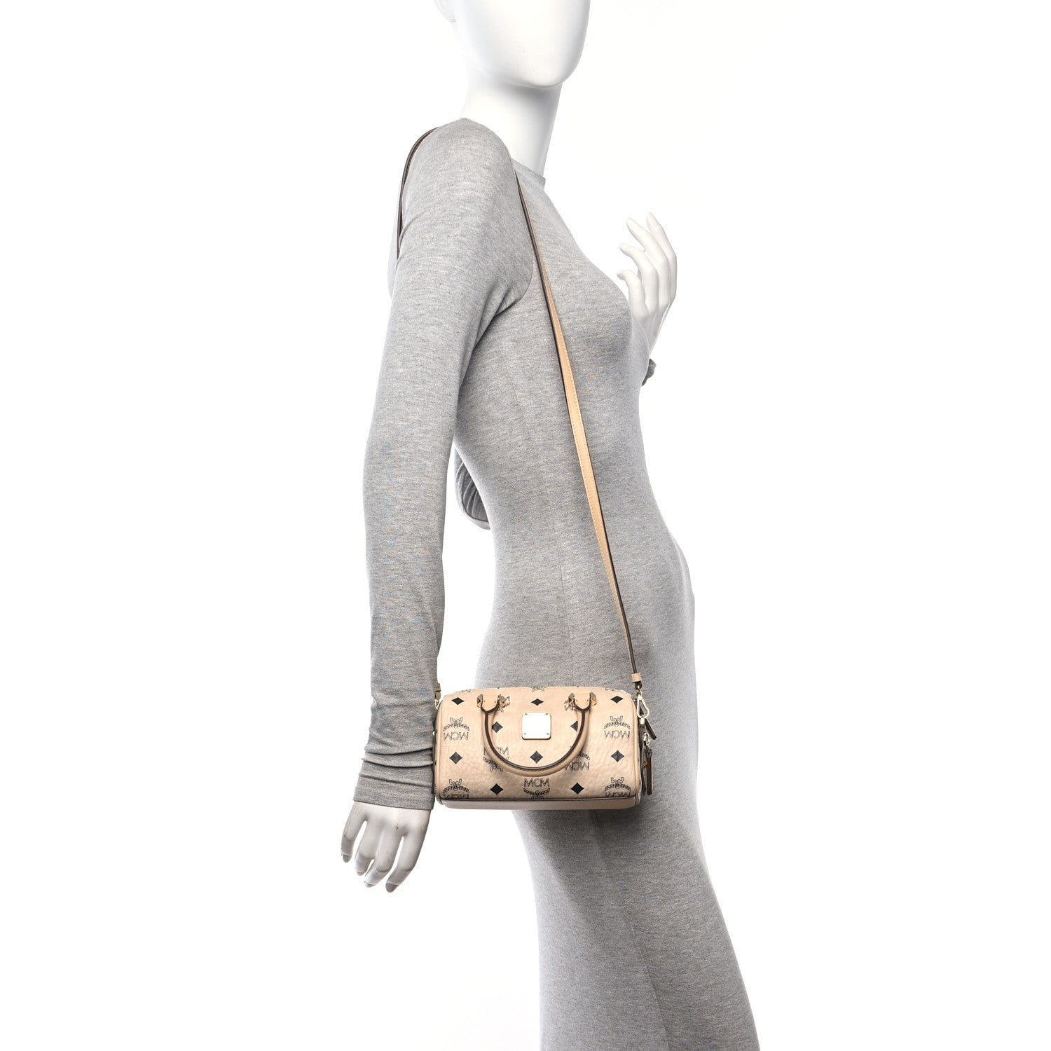 MCM Visetos Mini Boston Bag Beige 2 of 11