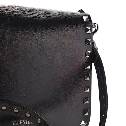 Valentino Garavani Craquele Calfskin Rockstud Shoulder Flap Messenger Bag Black 10 of 14