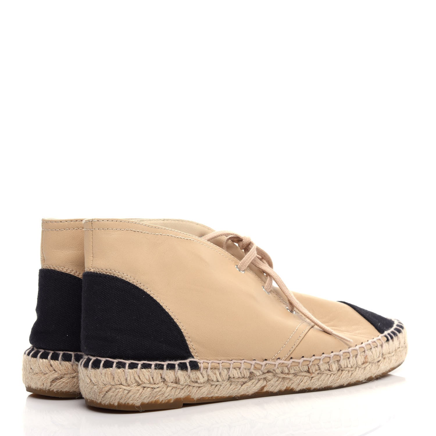 Chanel Lambskin Canvas Cap Toe Lace Up Espadrilles 38 Dark Beige Black 4 of 12