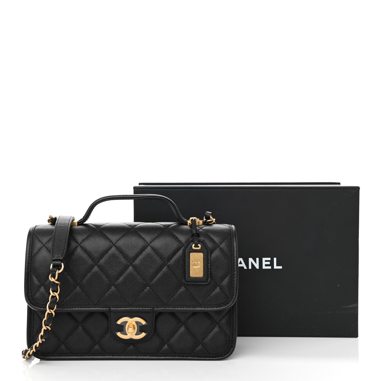 Caviar Quilted School Memory Small Top Handle Flap Black
