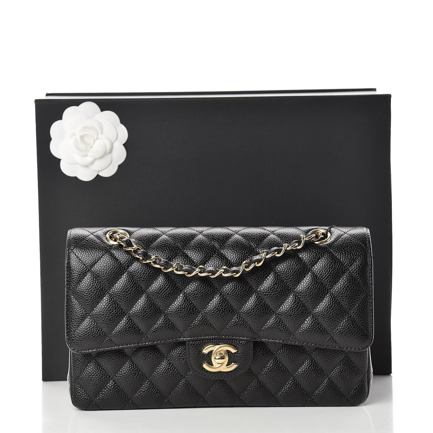Caviar Quilted Medium Double Flap Black