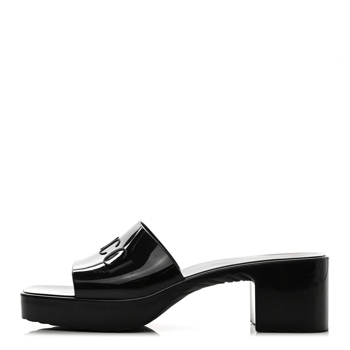 Rubber Gucci Logo Womens Platform 20/60mm Slide Sandals 38 Black