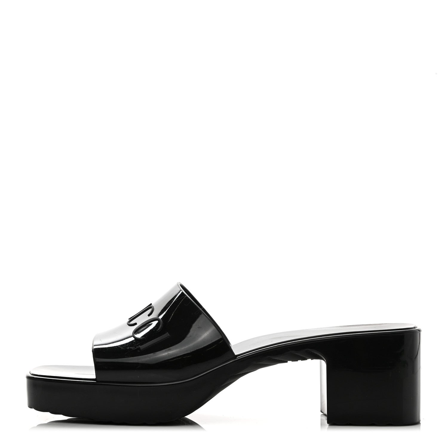 Gucci Rubber Gucci Logo Womens Platform 20/60mm Slide Sandals 38 Black 1 of 8
