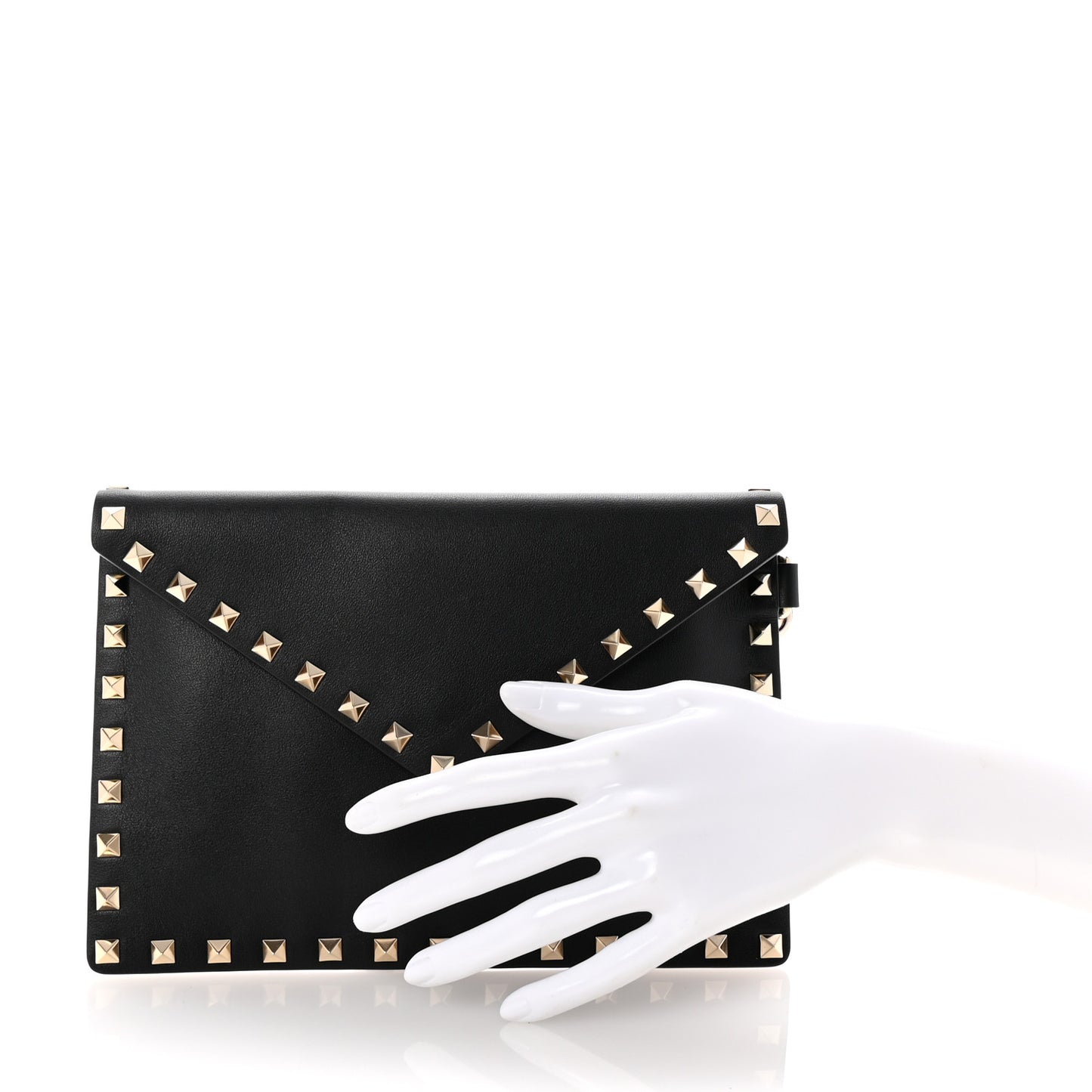 Vitello Medium Rockstud Envelope Flat Wristlet Pouch Black