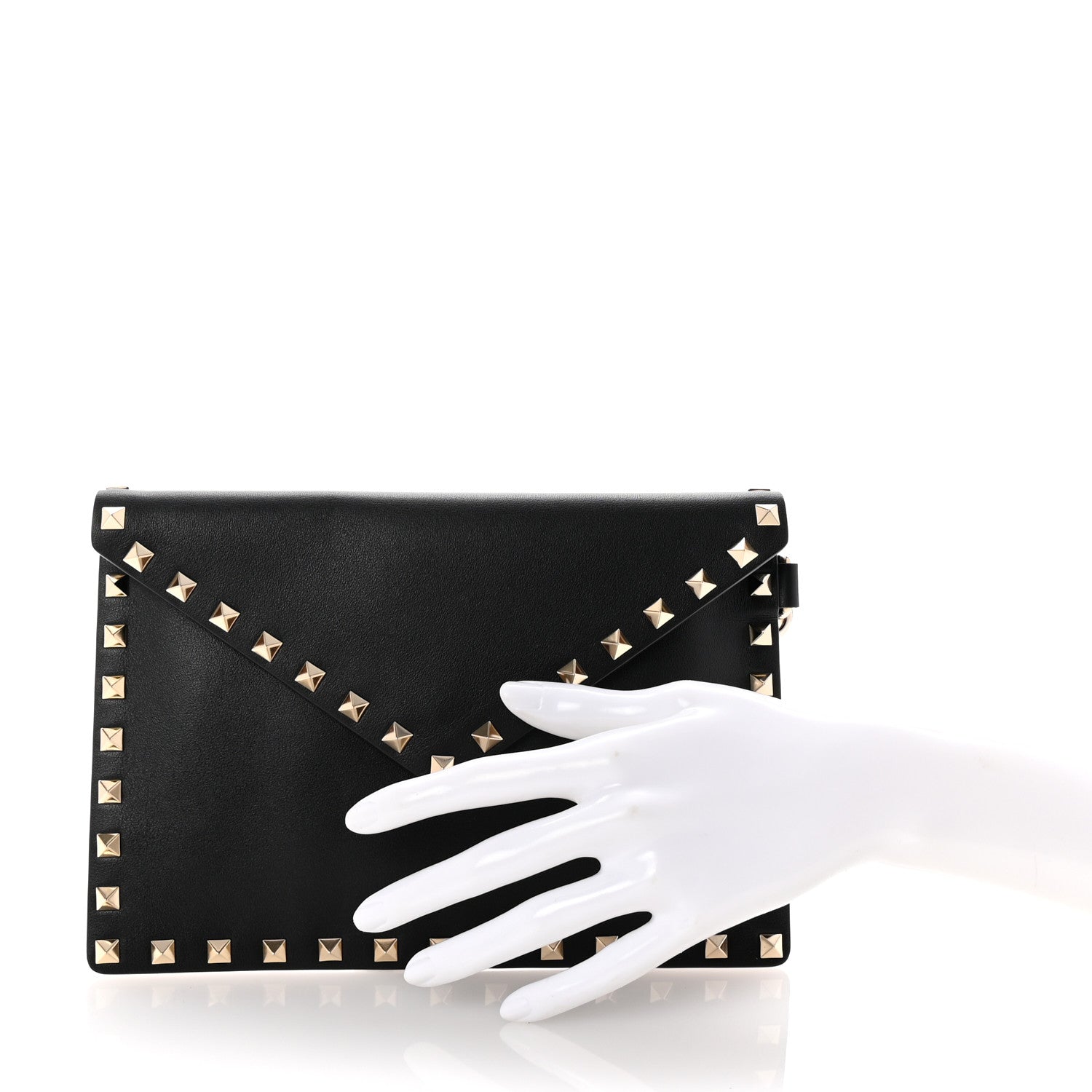 Valentino Garavani Vitello Medium Rockstud Envelope Flat Wristlet Pouch Black 2 of 7