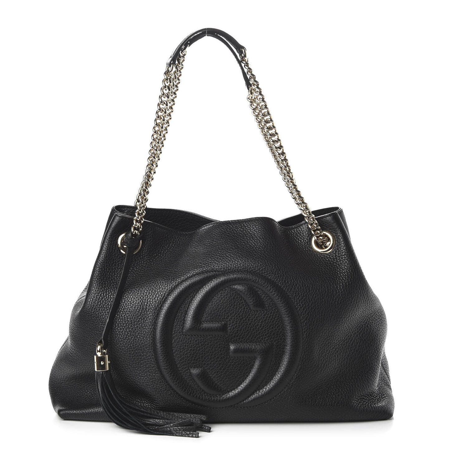 Pebbled Calfskin Medium Soho Chain Shoulder Bag Black