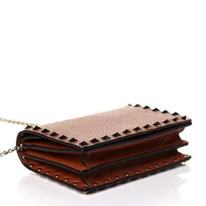 Valentino Garavani Pebbled Calfskin Rockstud Wallet on Chain Saddle Brown 3 of 5