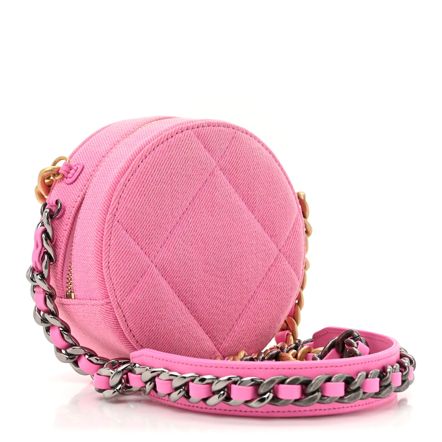 Chanel Denim Chanel 19 Round Clutch With Chain Pink 3 of 11