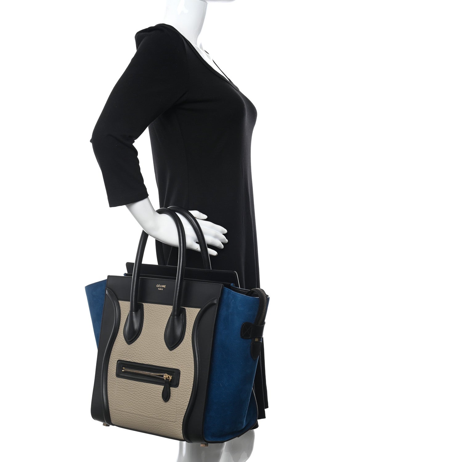 Celine Bullhide Calfskin Suede Mini Tri-Color Luggage Beige 2 of 9