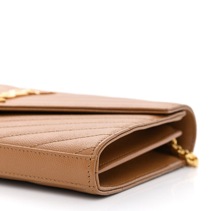 Saint Laurent Grain De Poudre Matelasse Chevron Monogram Chain Wallet Dark Natural 9 of 10
