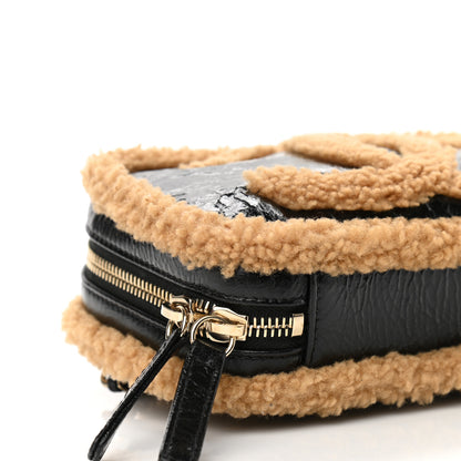 Chanel Shiny Crumpled Sheepskin Shearling CC Mania Waist Bag Black Light Brown 9 of 11