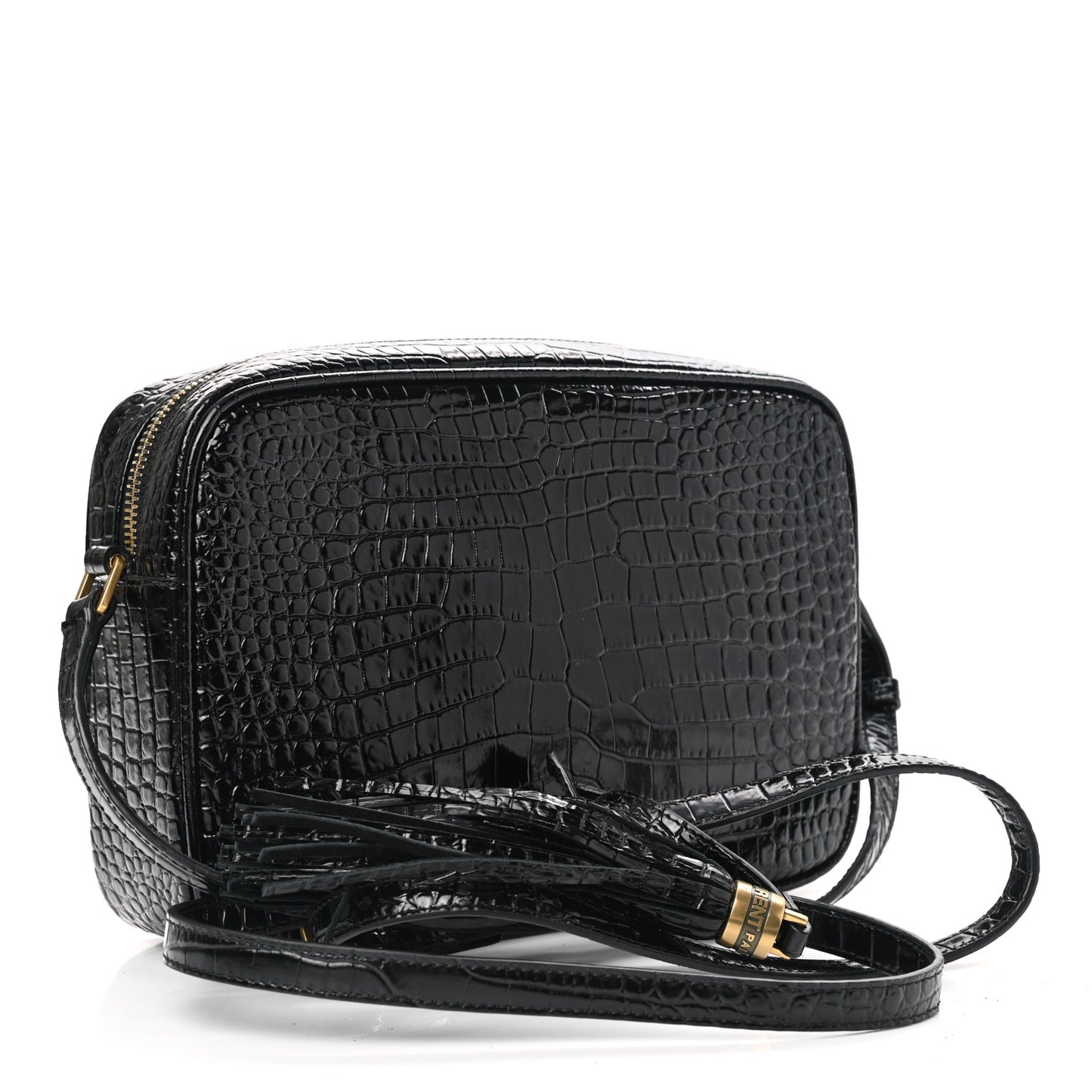 Patent Calfskin Crocodile Embossed Monogram Lou Camera Bag Black