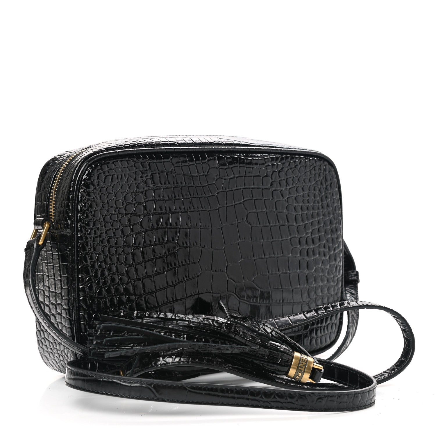 Saint Laurent Patent Calfskin Crocodile Embossed Monogram Lou Camera Bag Black 3 of 10