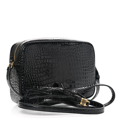 Saint Laurent Patent Calfskin Crocodile Embossed Monogram Lou Camera Bag Black 3 of 10