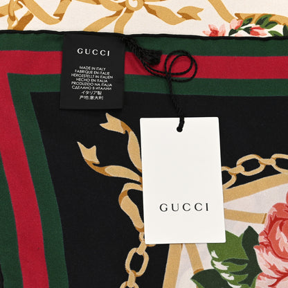 Gucci Wool Silk Floral Web Square Scarf Black Dark Green 3 of 4