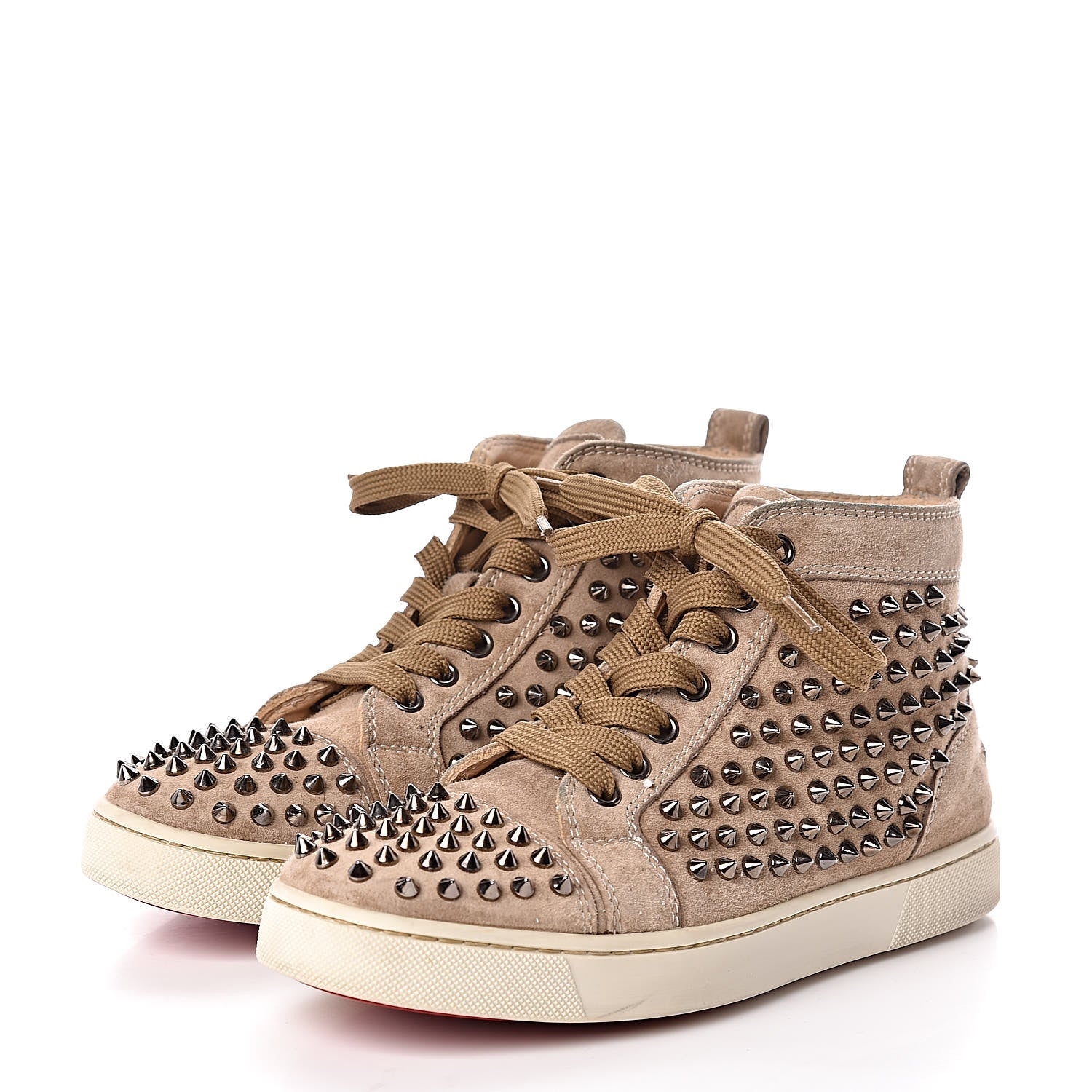 Christian Louboutin Veau Velours Womens Louis Spikes Flat Sneakers 37.5 Beige 3 of 11