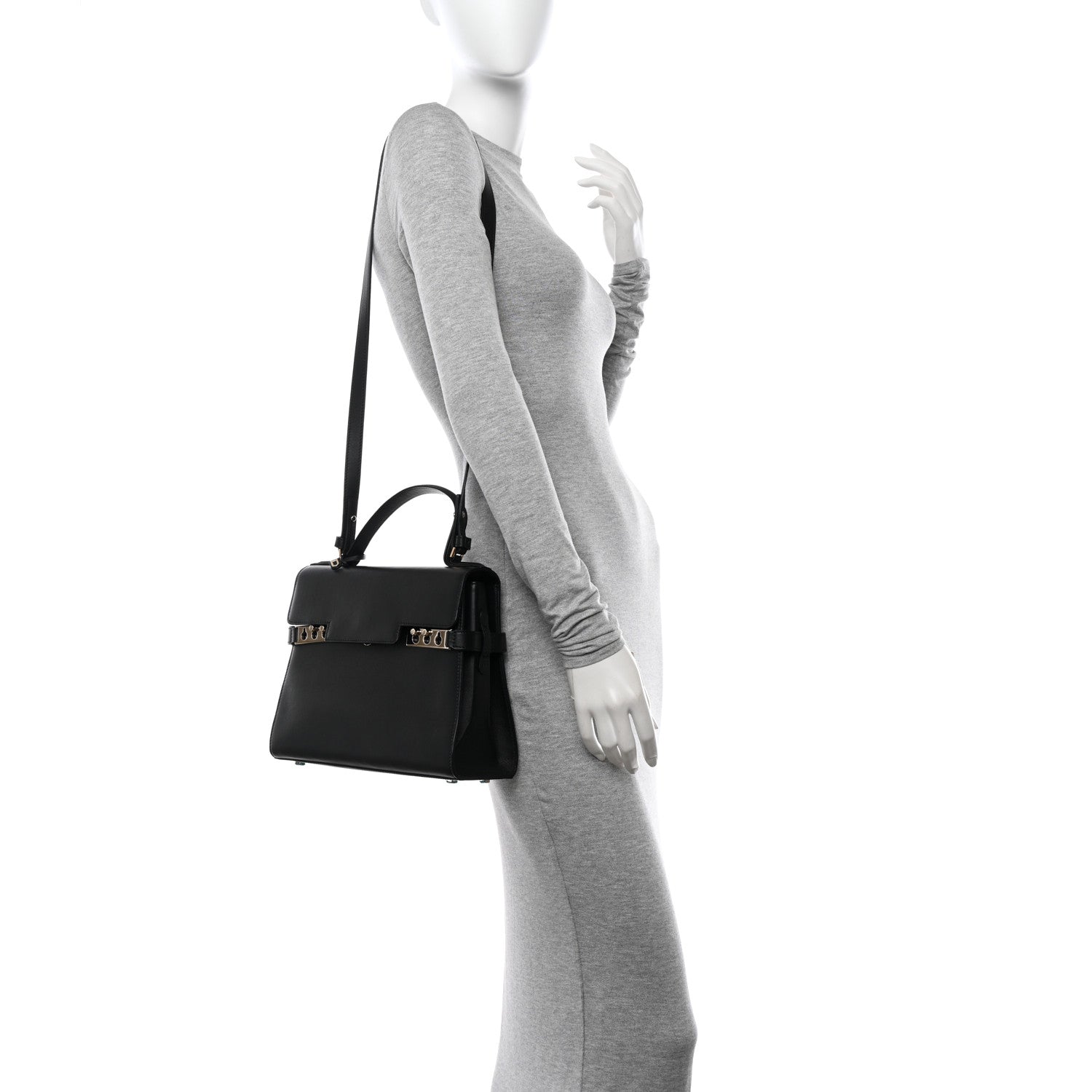 Delvaux Calfskin MM Tempete Satchel Black 2 of 11