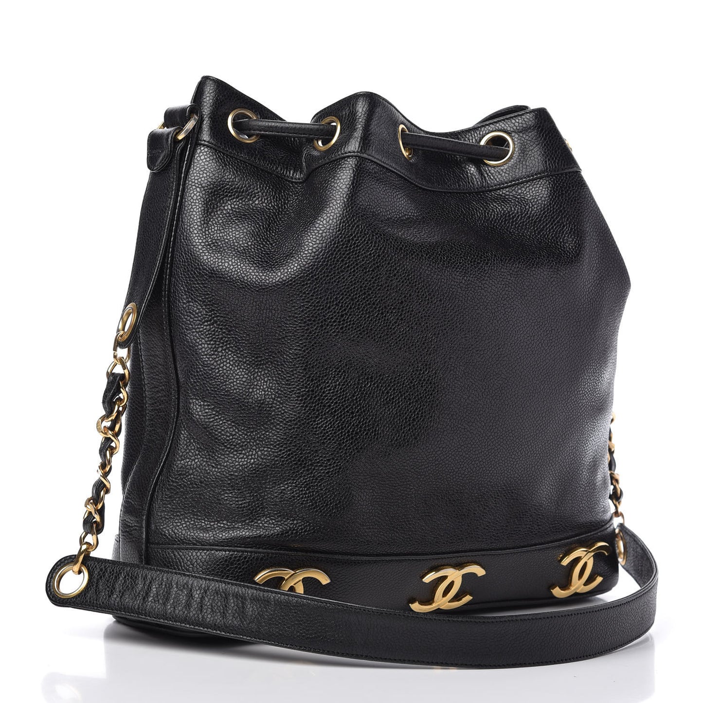 Caviar CC Drawstring Shoulder Bag Black