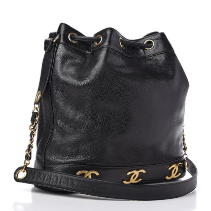 Chanel Caviar CC Drawstring Shoulder Bag Black 3 of 8