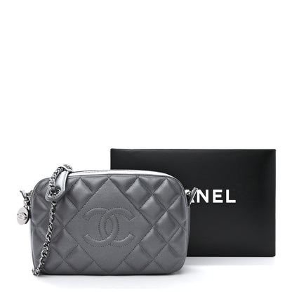 Chanel Metallic Lambskin Quilted Small Diamond CC Camera Case Dark Silver 11 of 11