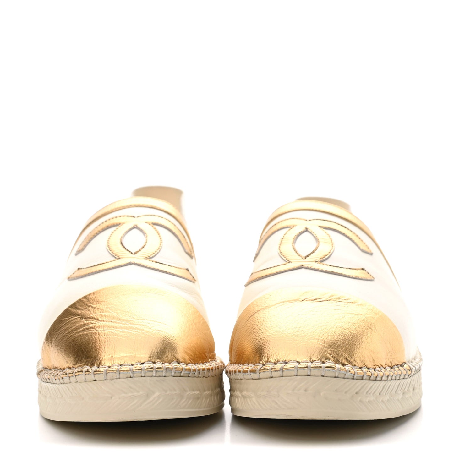 Metallic Lambskin CC Slingback Espadrilles 42 Ivory Gold