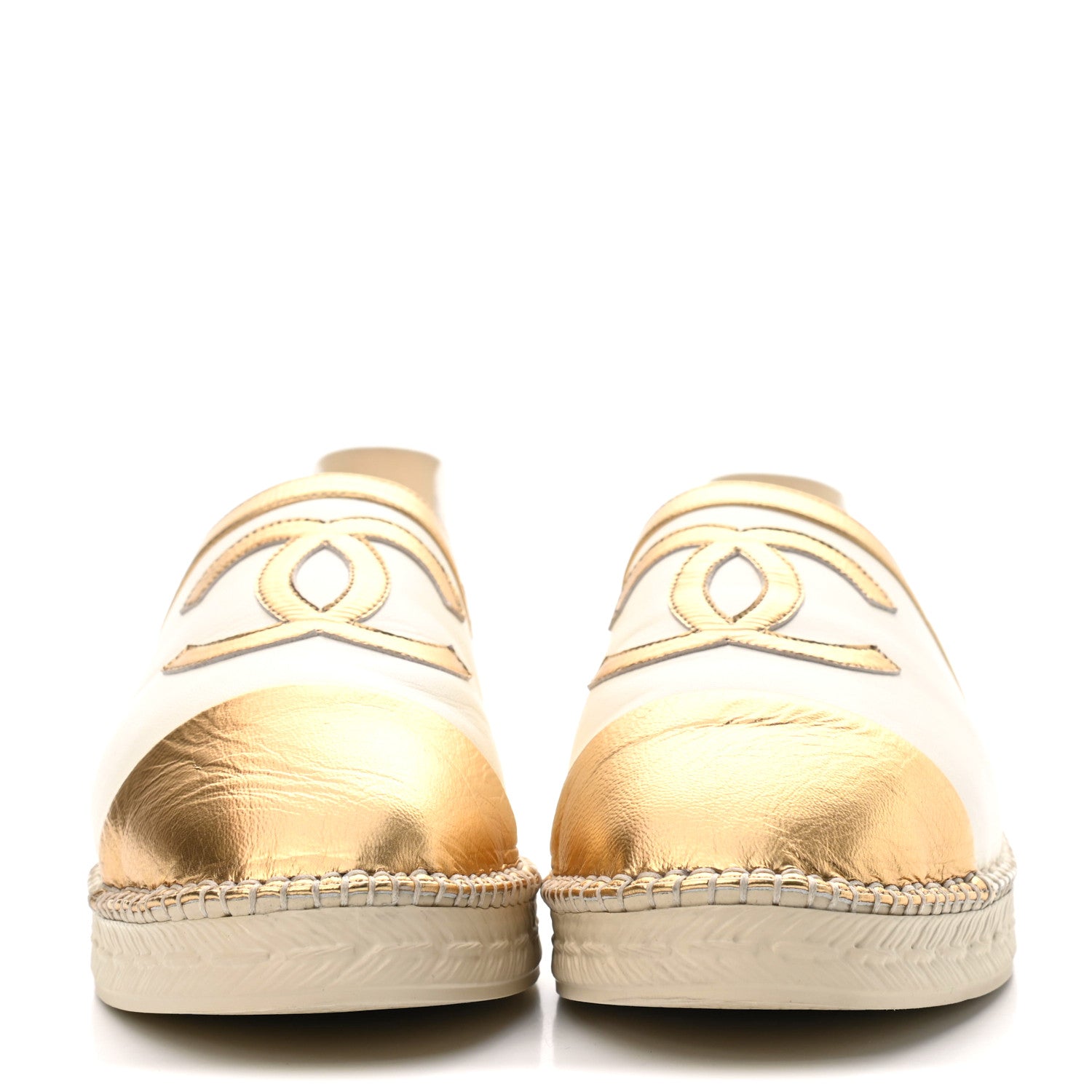 Chanel Metallic Lambskin CC Slingback Espadrilles 42 Ivory Gold 3 of 8